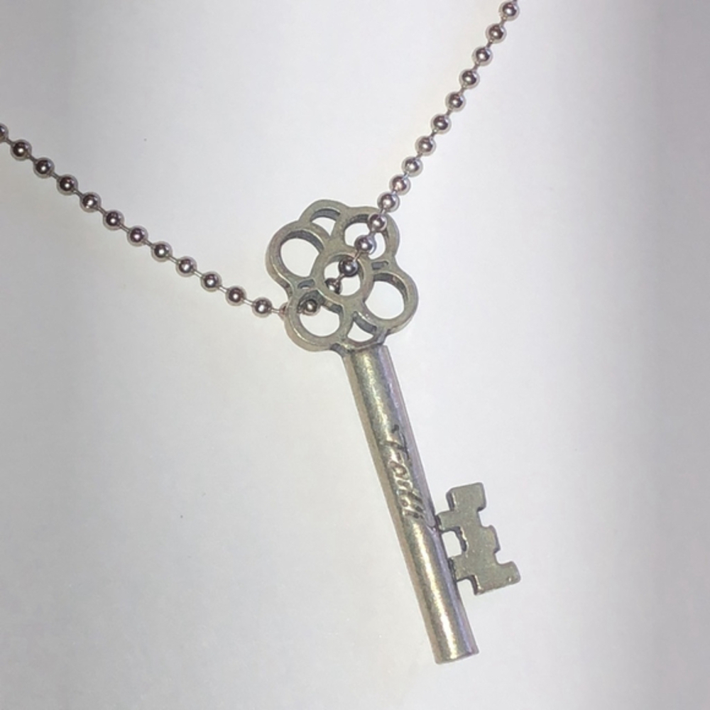 Silver Tone Ball Chain Pewter Faith Skeleton Key Boho Necklace